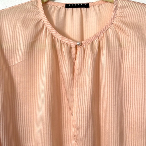 SISLEY | Women’s Peach Striped Puff Sleeve Keyhole Fitted Side Zipper Blouse S - Picture 3 of 9